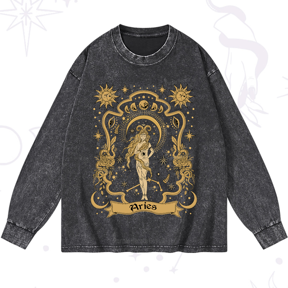 Purplehecate Aries' Astral Mirage Zodiac Washed Long Sleeve Shirt