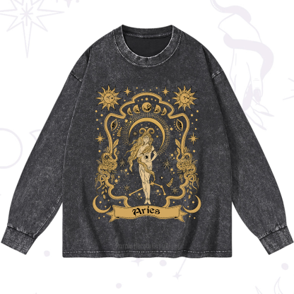 Purplehecate Aries' Astral Mirage Zodiac Washed Long Sleeve Shirt
