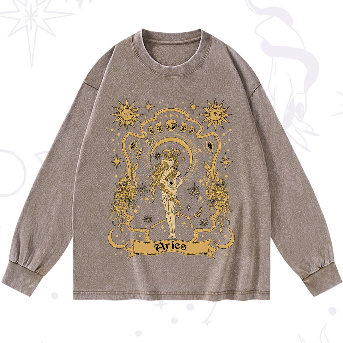 Purplehecate Aries' Astral Mirage Zodiac Washed Long Sleeve Shirt