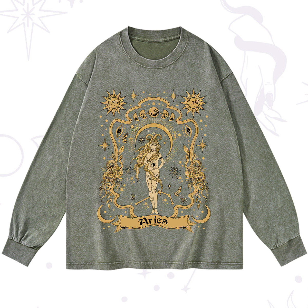 Purplehecate Aries' Astral Mirage Zodiac Washed Long Sleeve Shirt