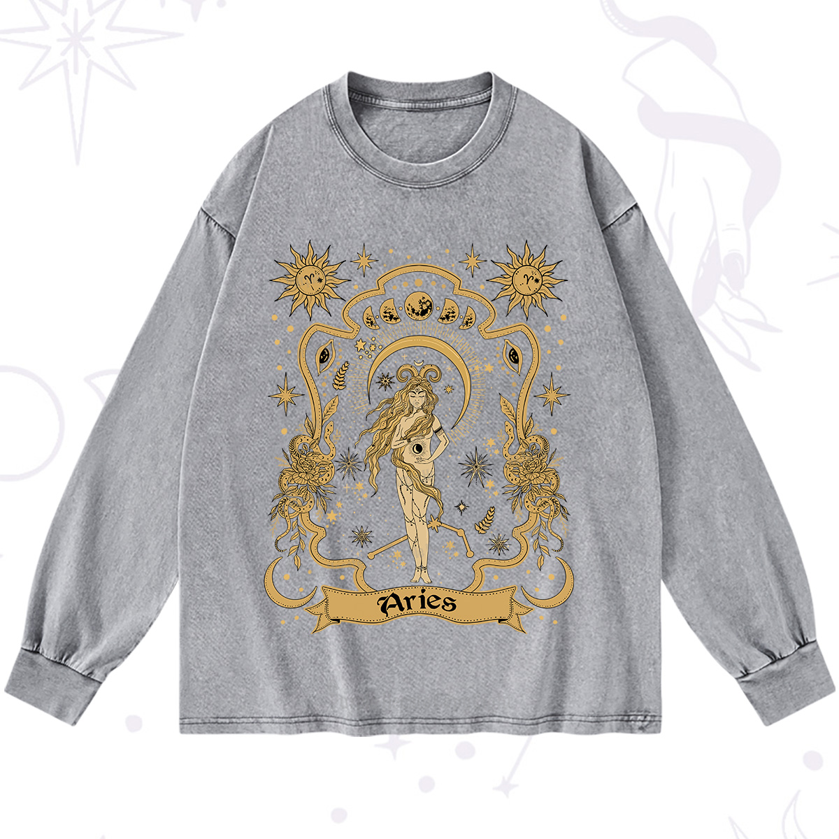 Purplehecate Aries' Astral Mirage Zodiac Washed Long Sleeve Shirt