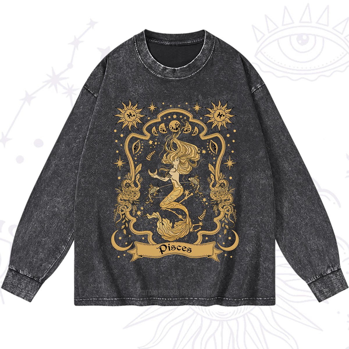 Purplehecate Pisces' Astral Mirage Zodiac Washed Long Sleeve Shirt