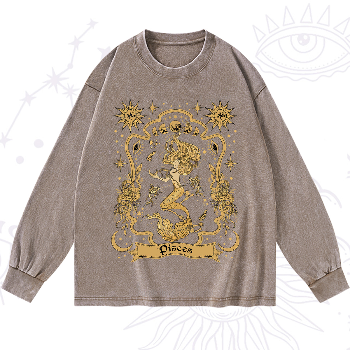 Purplehecate Pisces' Astral Mirage Zodiac Washed Long Sleeve Shirt