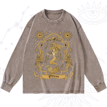 Purplehecate Pisces' Astral Mirage Zodiac Washed Long Sleeve Shirt
