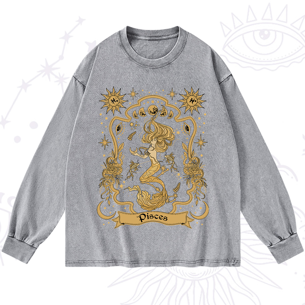 Purplehecate Pisces' Astral Mirage Zodiac Washed Long Sleeve Shirt