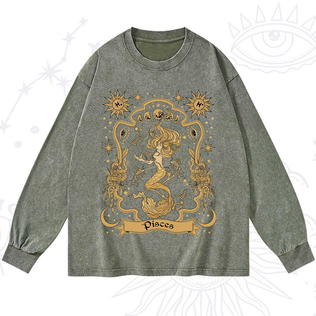 Purplehecate Pisces' Astral Mirage Zodiac Washed Long Sleeve Shirt
