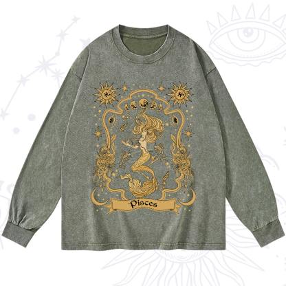 Purplehecate Pisces' Astral Mirage Zodiac Washed Long Sleeve Shirt