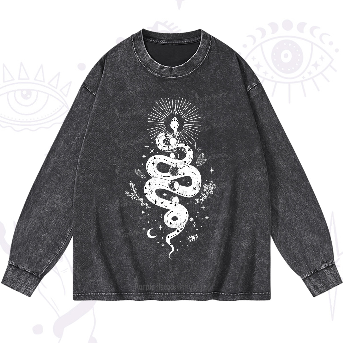 Purplehecate Mystical Moon Phases Snake Washed Long Sleeve Shirt