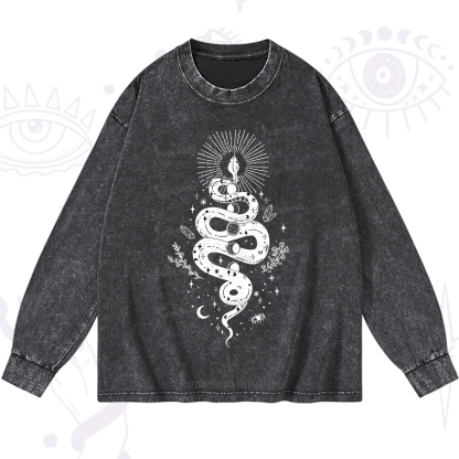 Purplehecate Mystical Moon Phases Snake Washed Long Sleeve Shirt