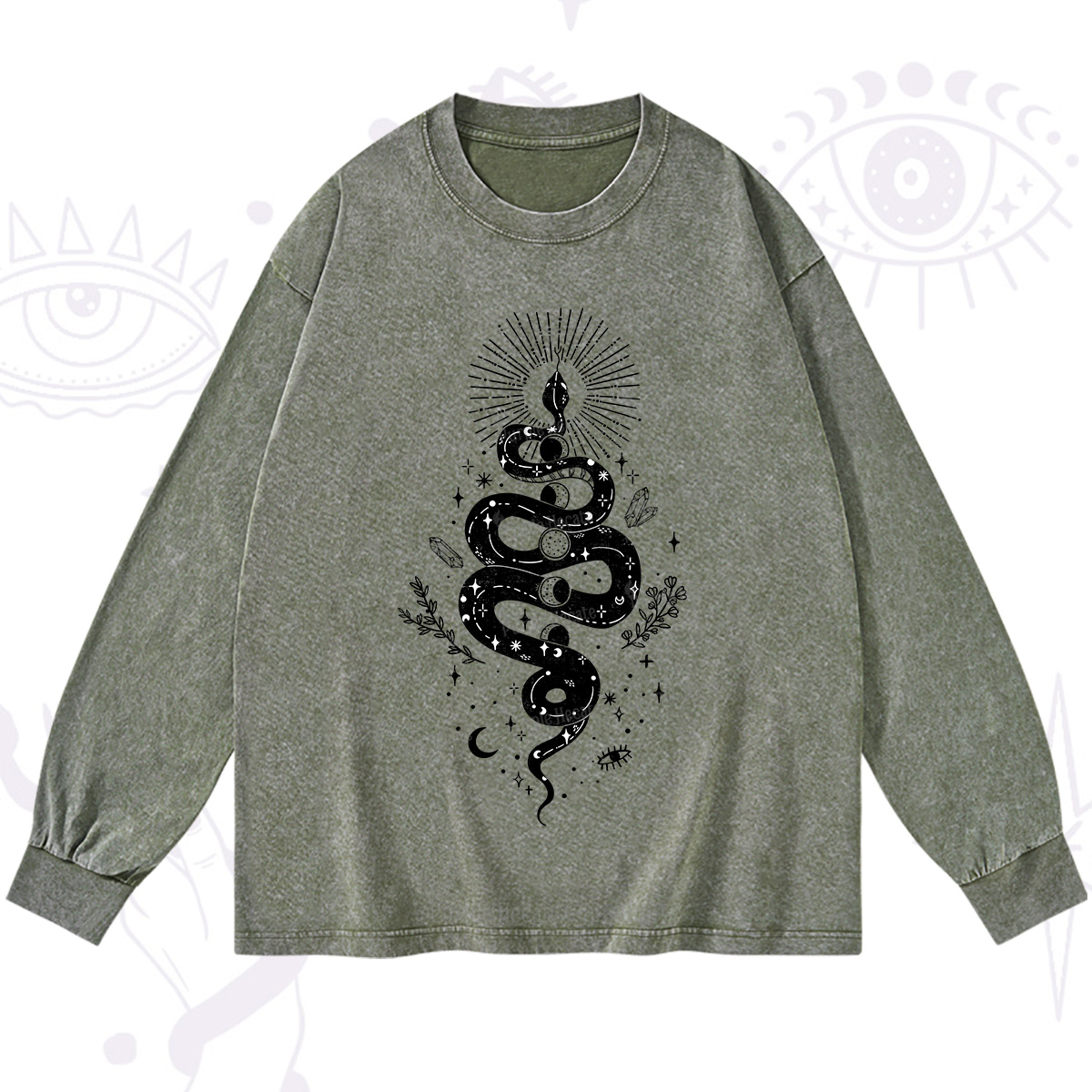 Purplehecate Mystical Moon Phases Snake Washed Long Sleeve Shirt