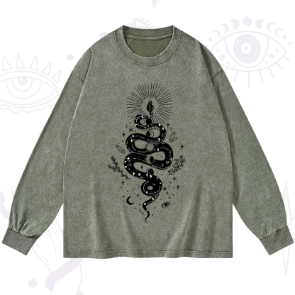 Purplehecate Mystical Moon Phases Snake Washed Long Sleeve Shirt