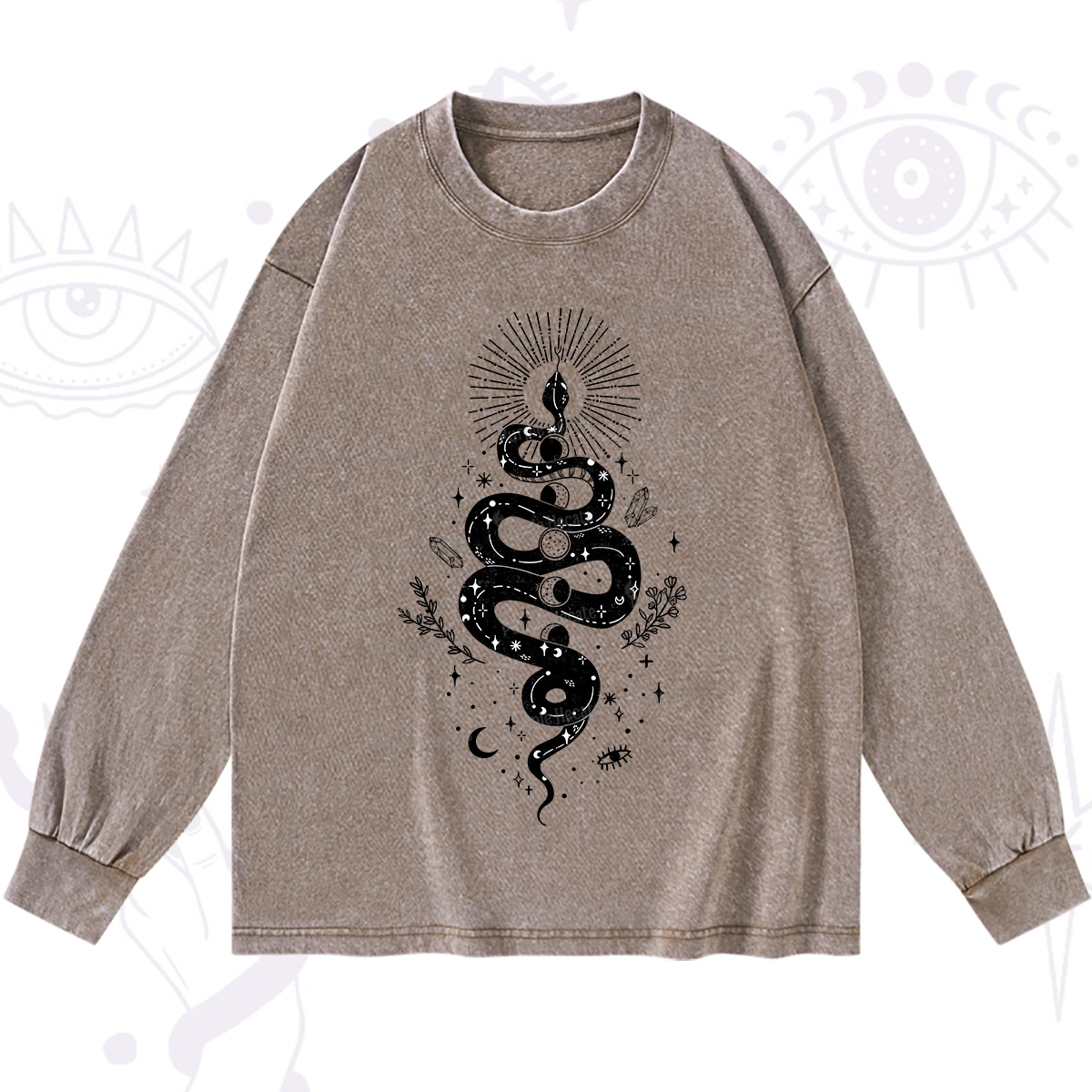 Purplehecate Mystical Moon Phases Snake Washed Long Sleeve Shirt