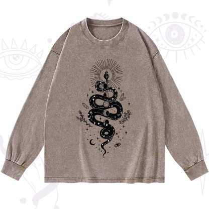 Purplehecate Mystical Moon Phases Snake Washed Long Sleeve Shirt