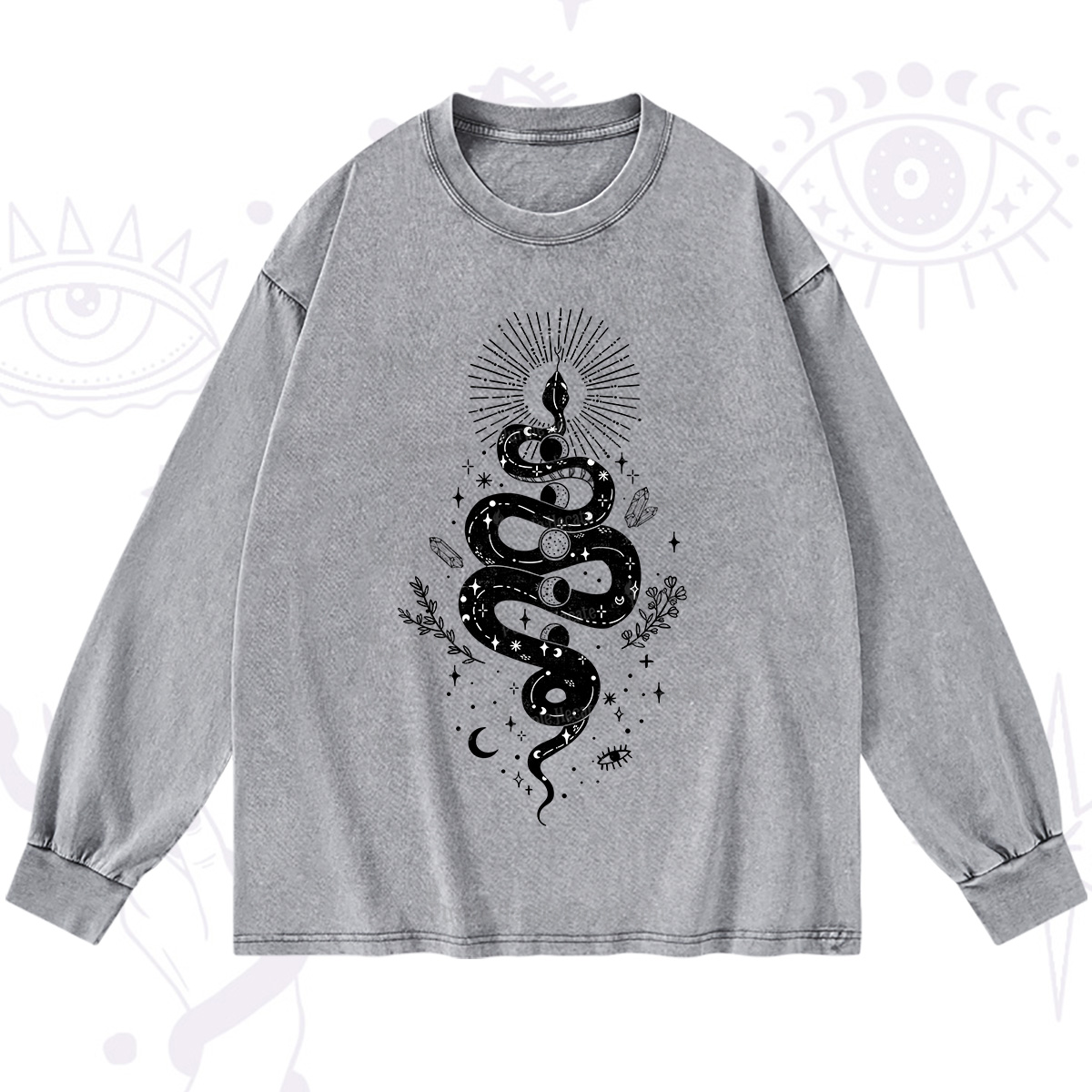 Purplehecate Mystical Moon Phases Snake Washed Long Sleeve Shirt