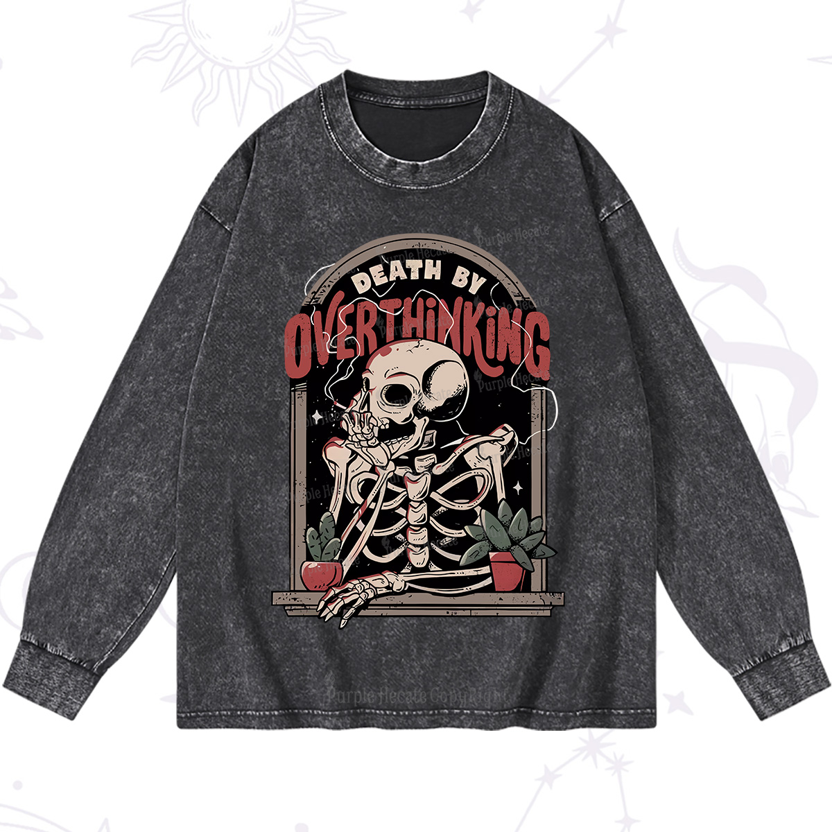 Purplehecate Death By Overthinking Washed Long Sleeve Shirt