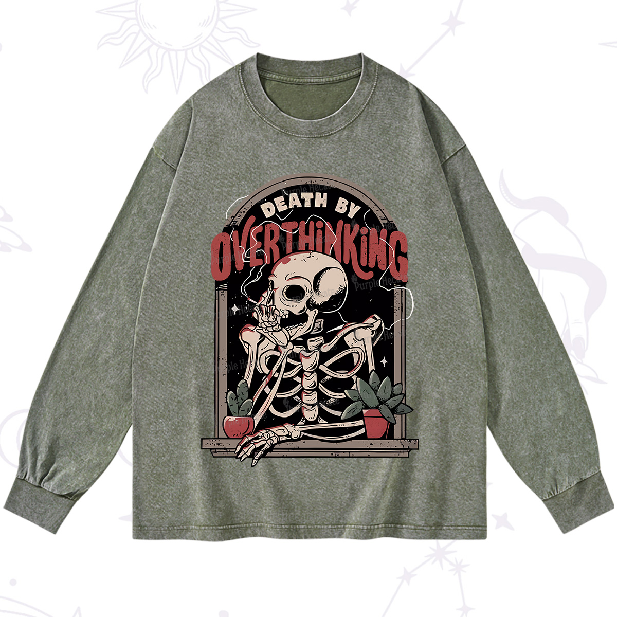 Purplehecate Death By Overthinking Washed Long Sleeve Shirt