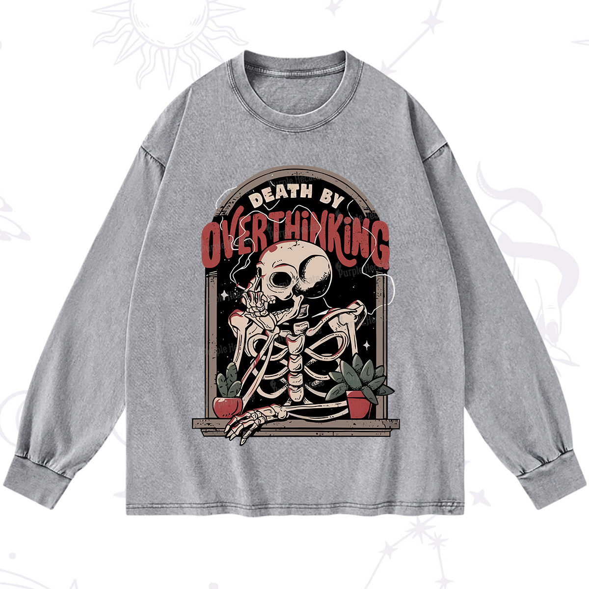 Purplehecate Death By Overthinking Washed Long Sleeve Shirt