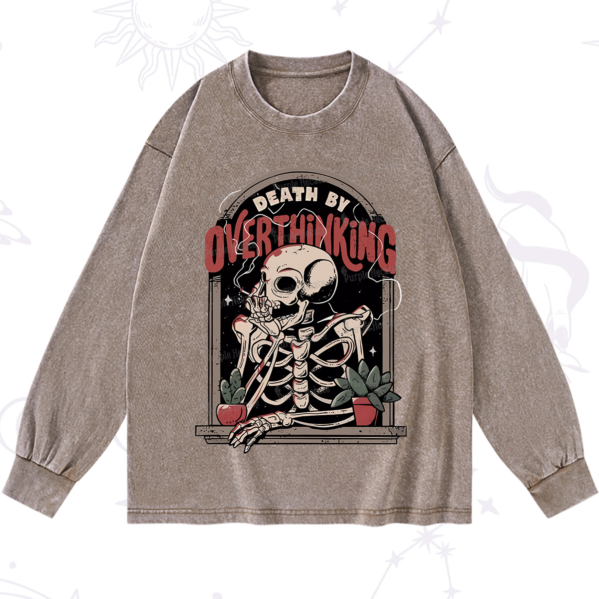 Purplehecate Death By Overthinking Washed Long Sleeve Shirt