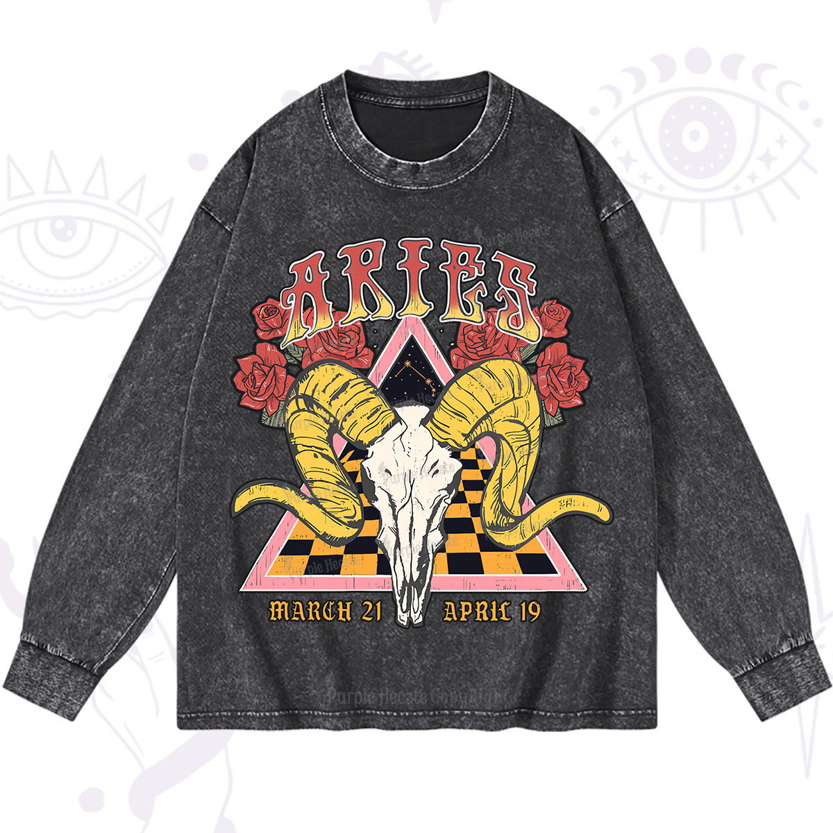 Purplehecate Aries Crew Zodiac Washed Long Sleeve Shirt