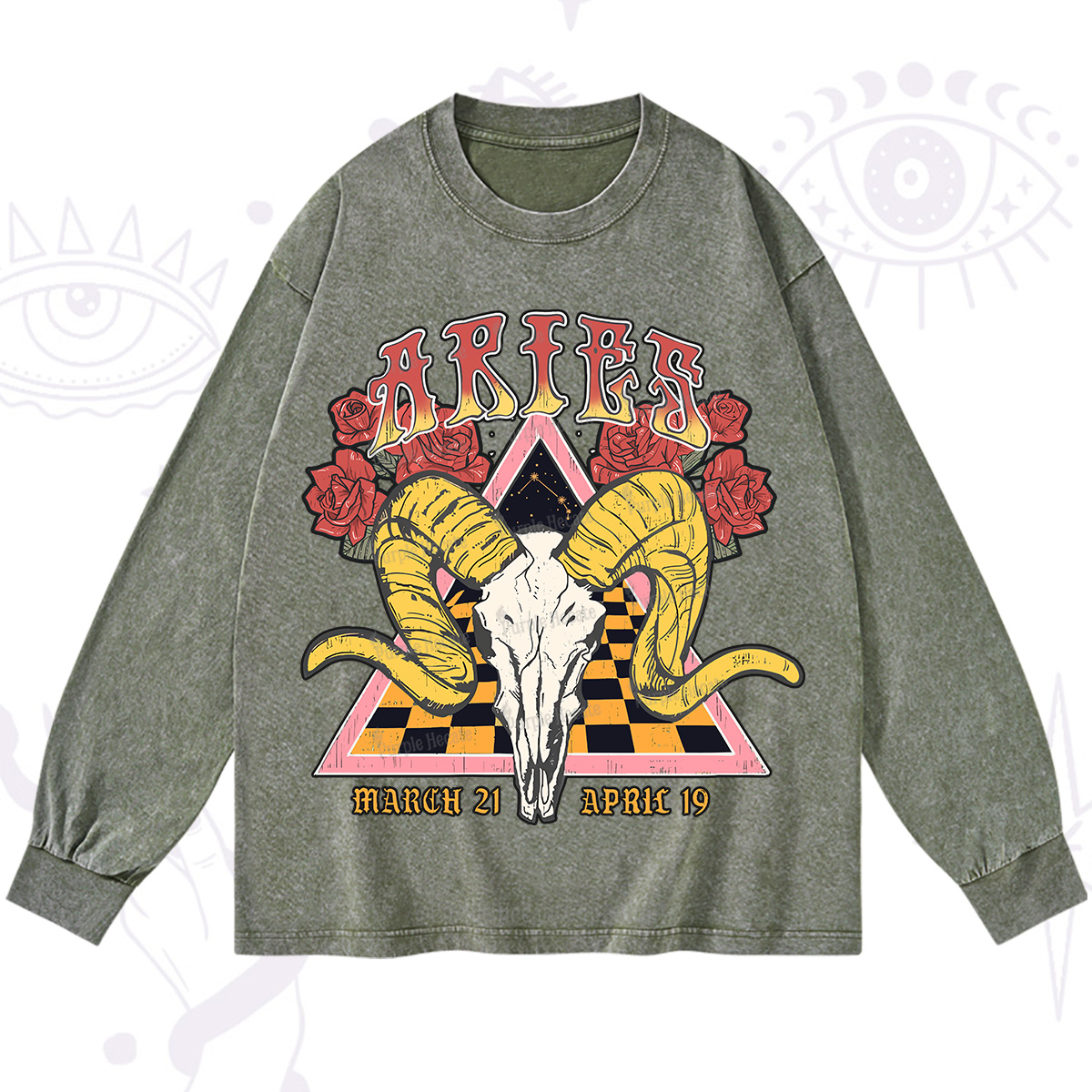Purplehecate Aries Crew Zodiac Washed Long Sleeve Shirt