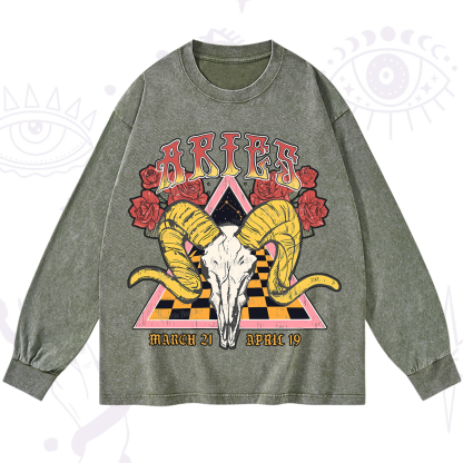 Purplehecate Aries Crew Zodiac Washed Long Sleeve Shirt