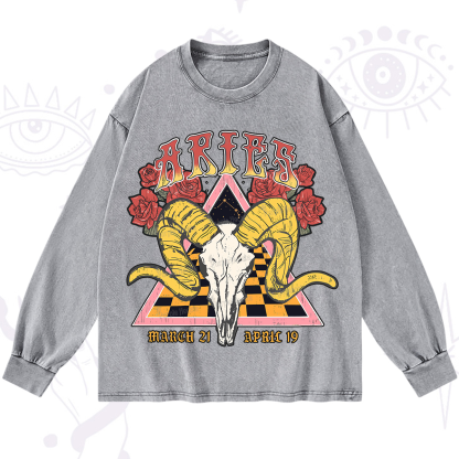 Purplehecate Aries Crew Zodiac Washed Long Sleeve Shirt