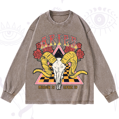 Purplehecate Aries Crew Zodiac Washed Long Sleeve Shirt