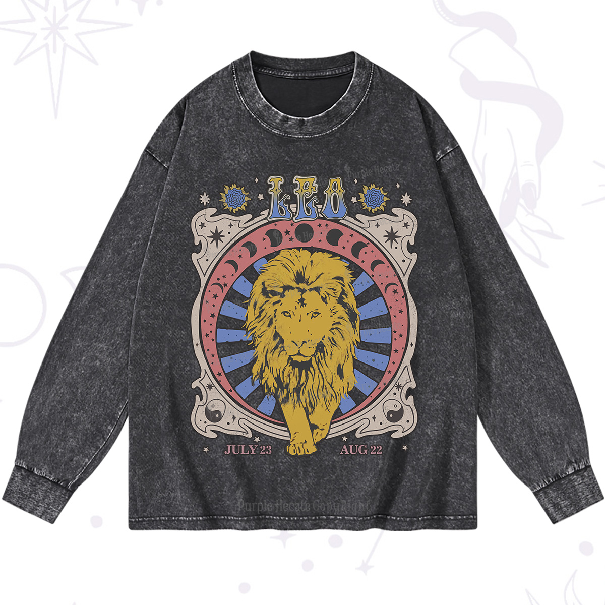 Purplehecate Leo Crew Zodiac Washed Long Sleeve Shirt
