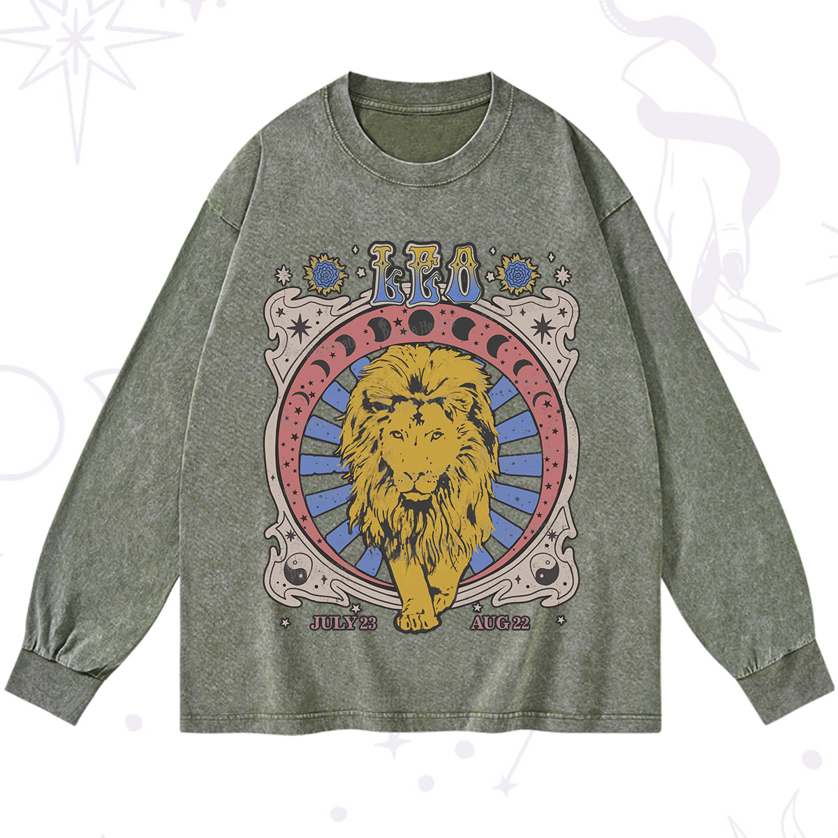 Purplehecate Leo Crew Zodiac Washed Long Sleeve Shirt