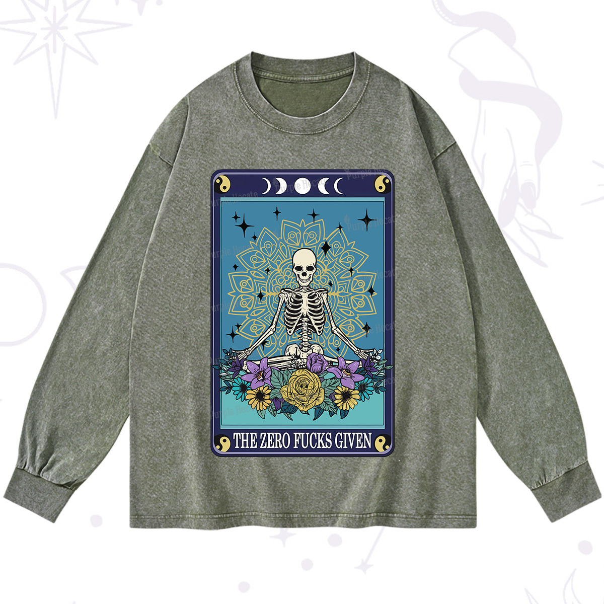 PurplehecateThe Zero Fucks Given Tarot Washed Long Sleeve Shirt