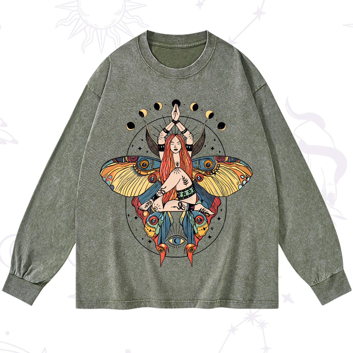 Purplehecate Luna Moth Washed Long Sleeve Shirt