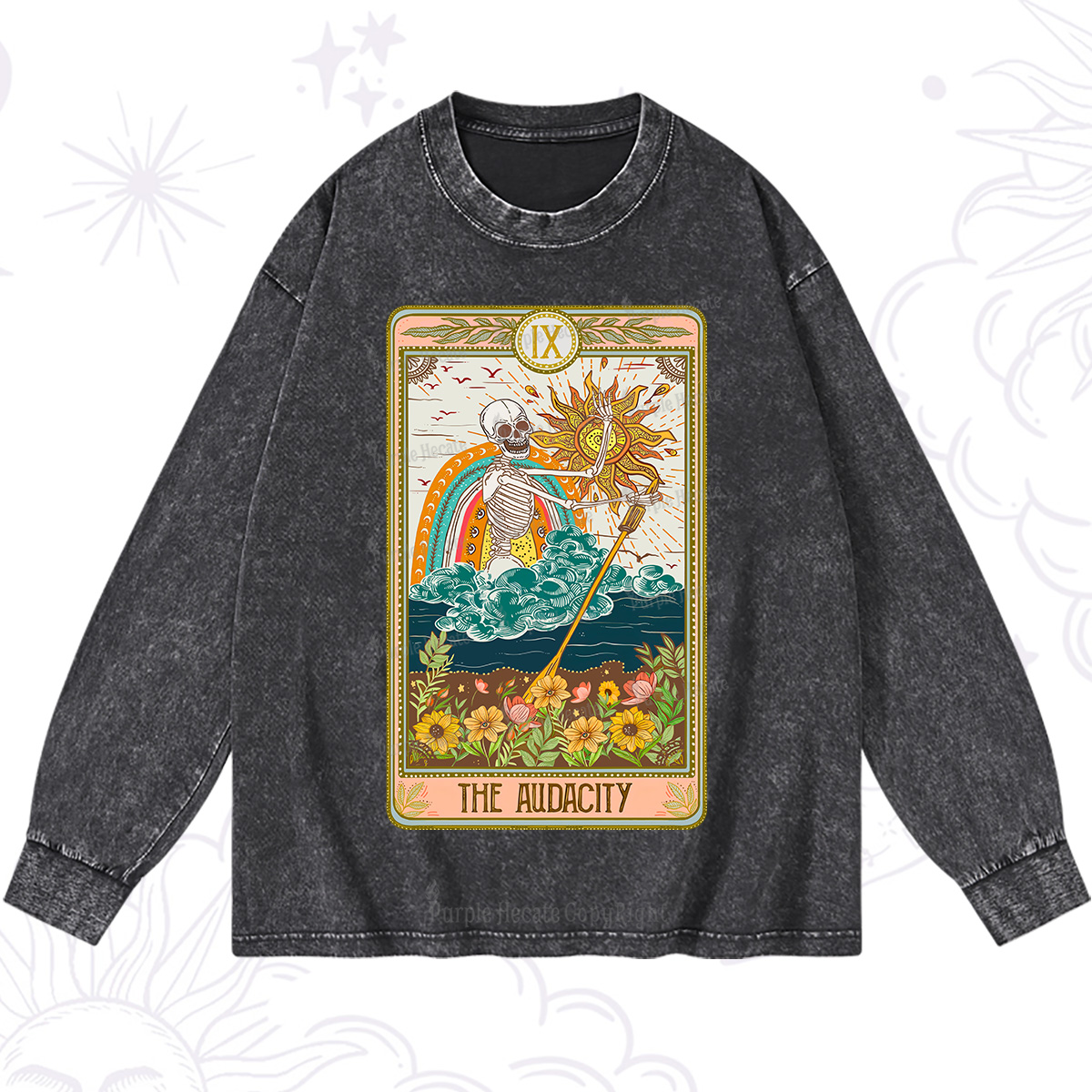 Purplehecate The Audacity Tarot Card Washed Long Sleeve Shirt