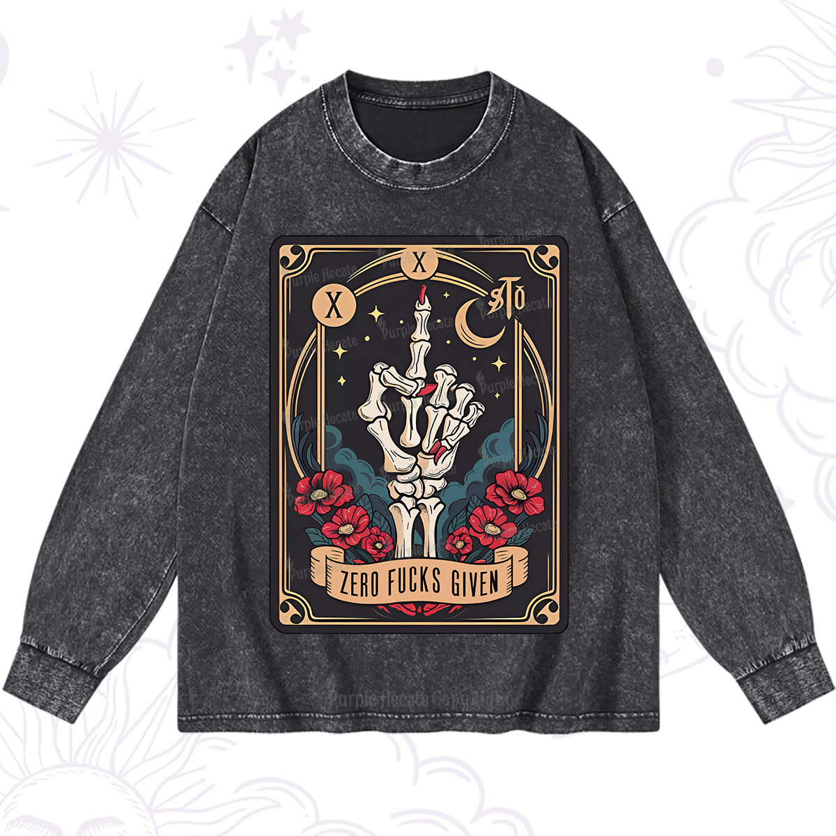 Purplehecate The Zero Fucks Given Washed Long Sleeve Shirt