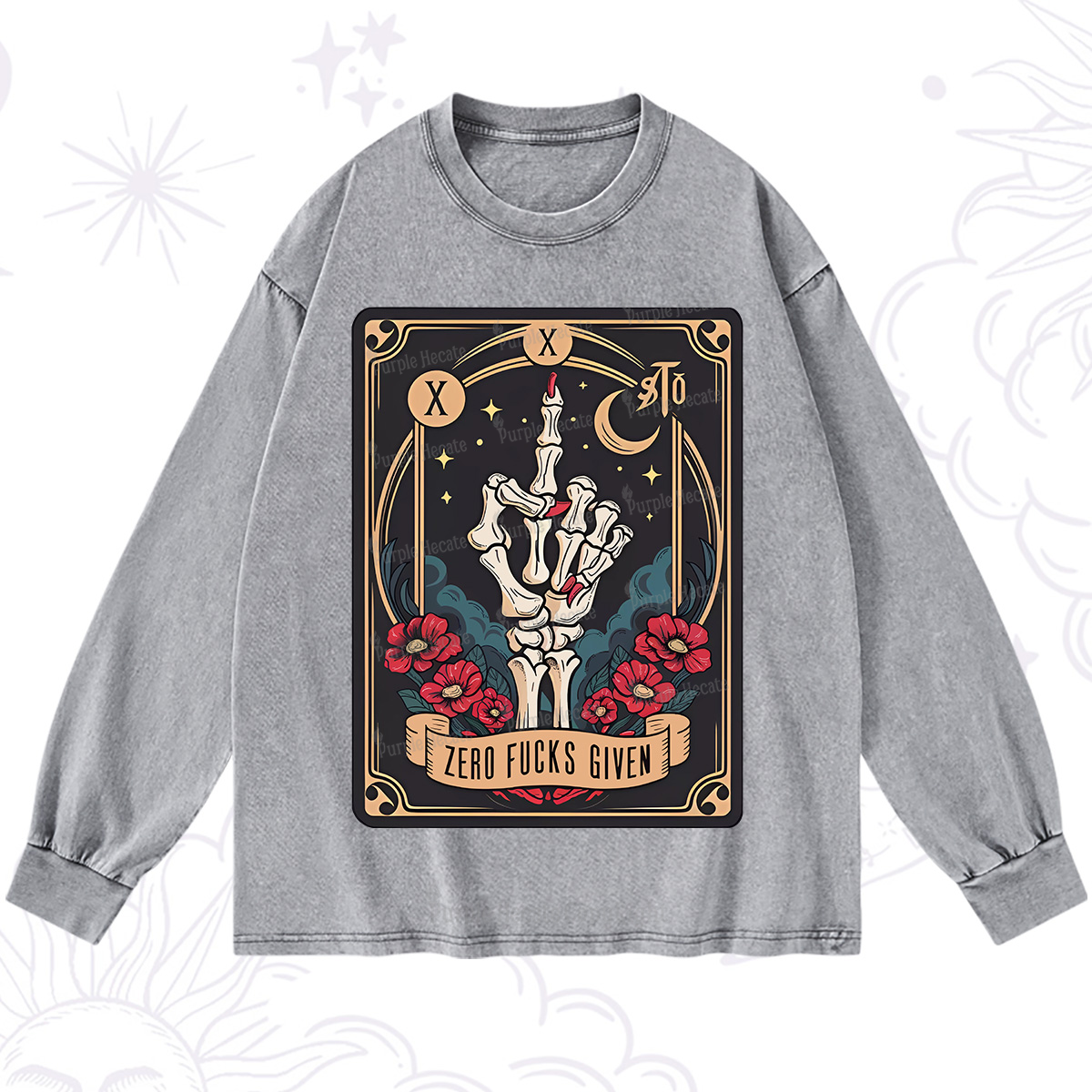 Purplehecate The Zero Fucks Given Washed Long Sleeve Shirt
