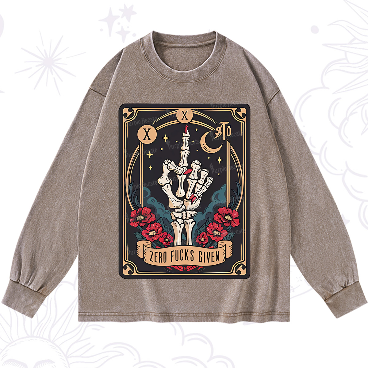 Purplehecate The Zero Fucks Given Washed Long Sleeve Shirt
