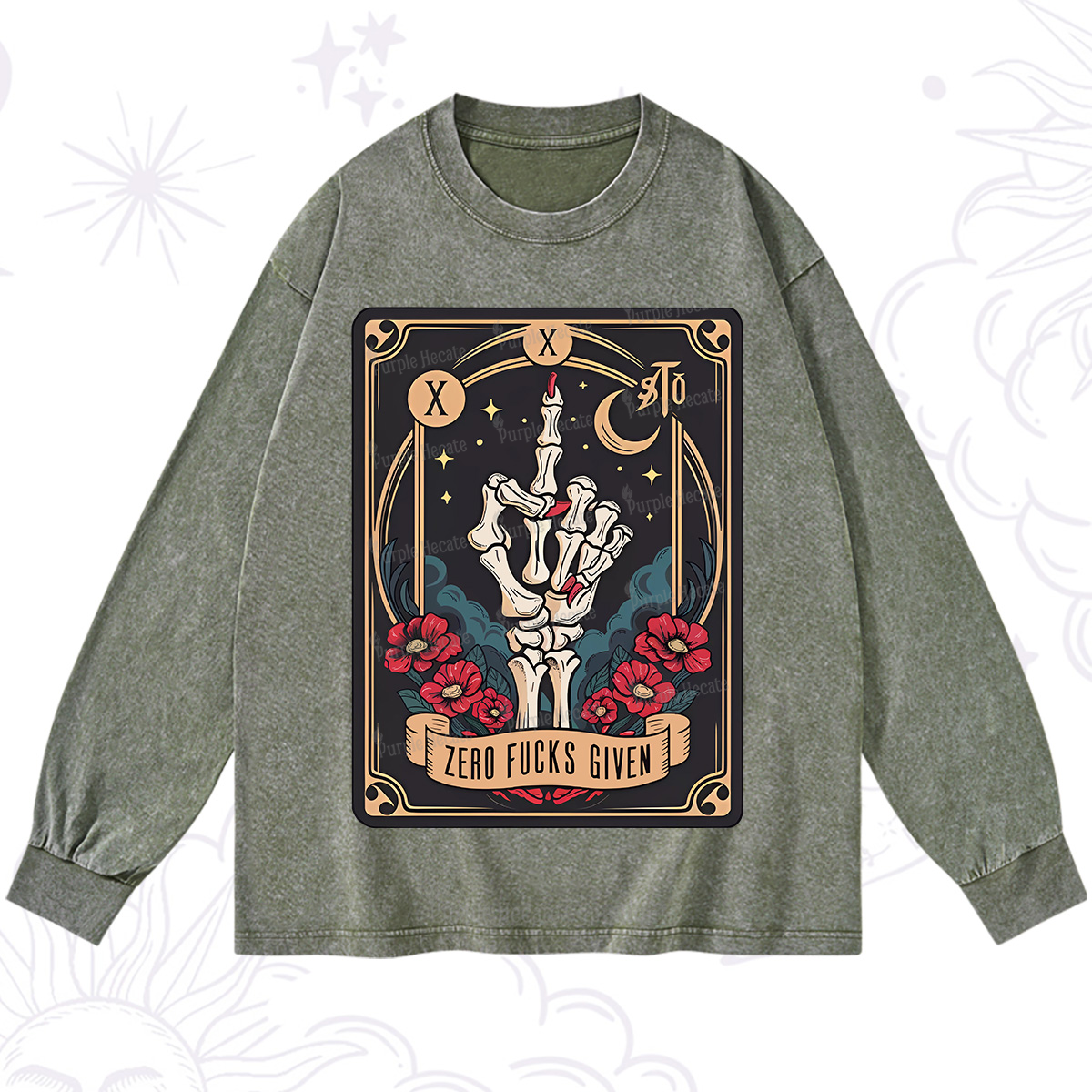 Purplehecate The Zero Fucks Given Washed Long Sleeve Shirt