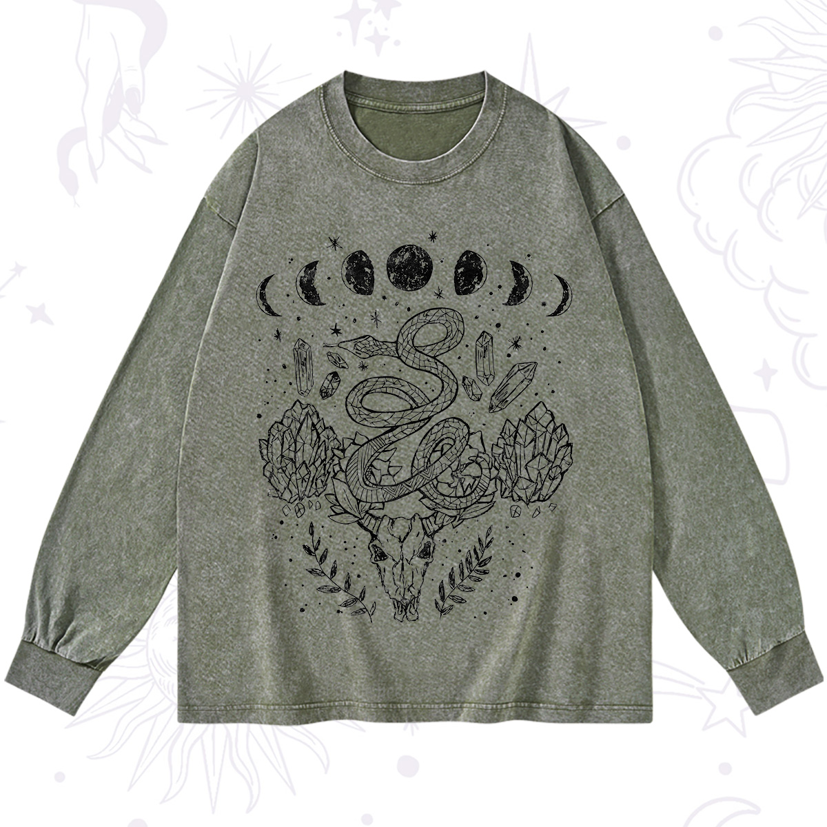 Purplehecate Crystals Witchy Washed Long Sleeve Shirt