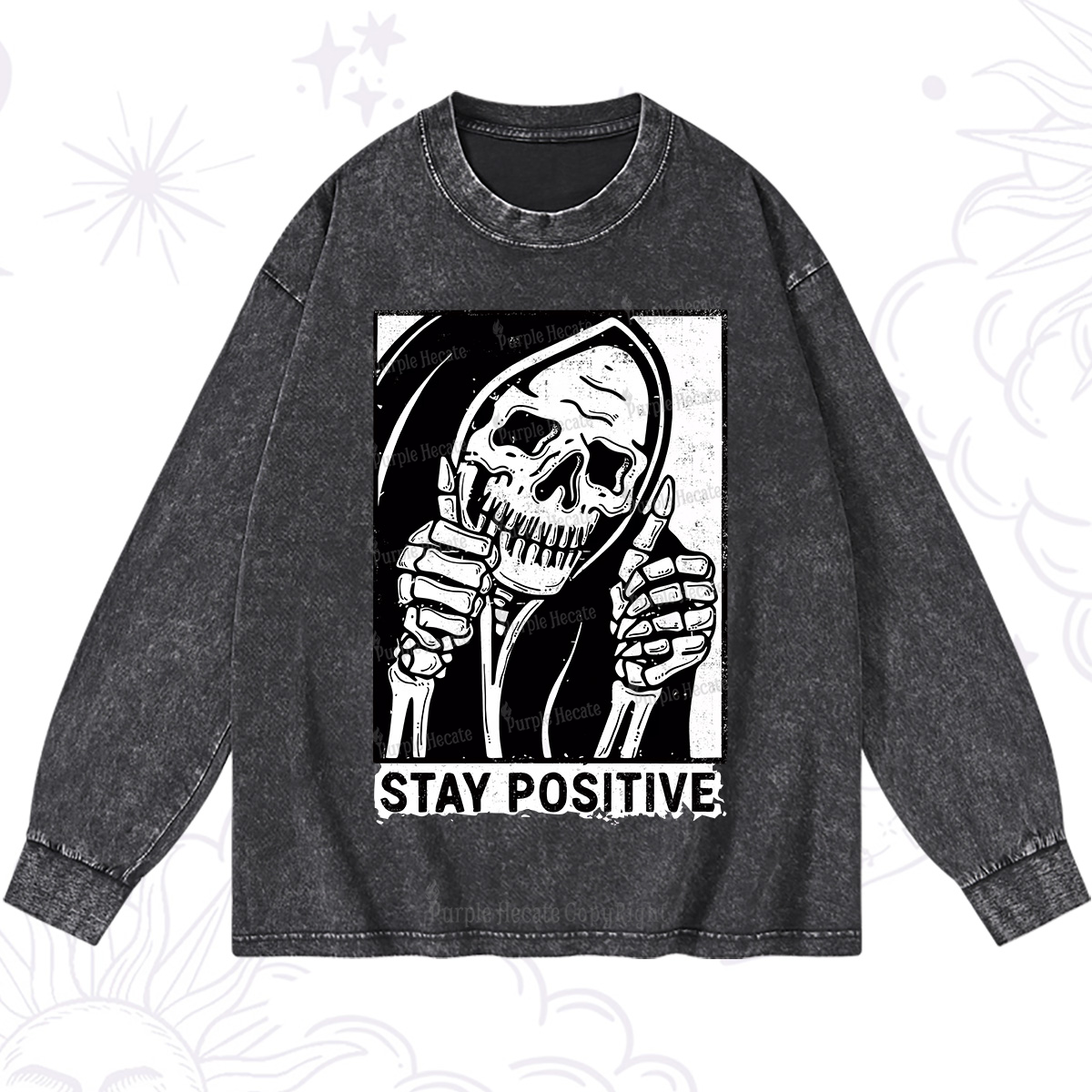 Purplehecate Stay Positive Washed Long Sleeve Shirt