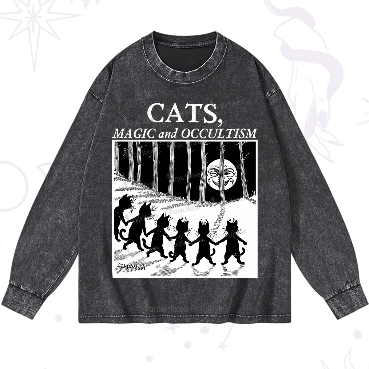 Purplehecate Cats Magic And Occultism Washed Long Sleeve Shirt