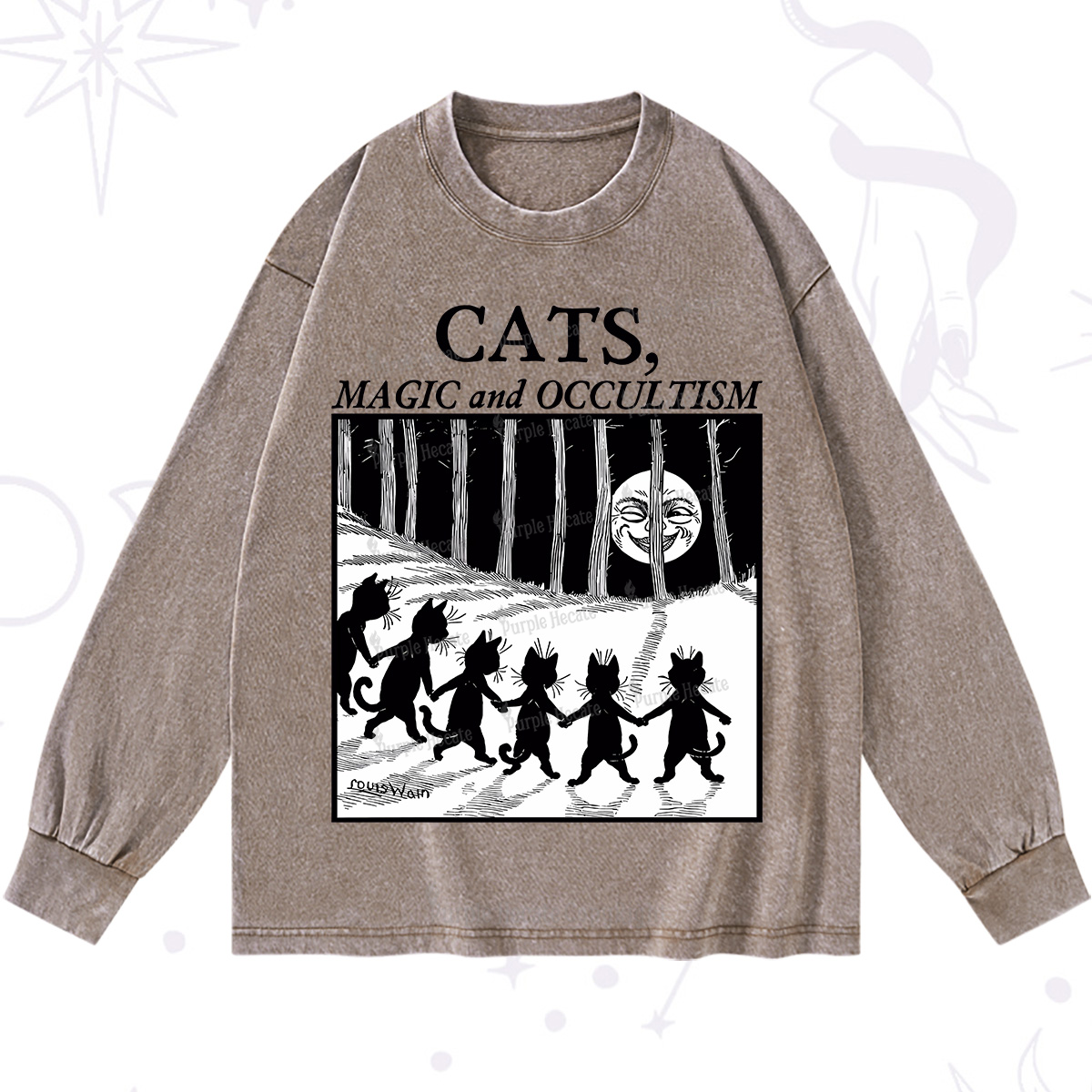 Purplehecate Cats Magic And Occultism Washed Long Sleeve Shirt