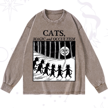 Purplehecate Cats Magic And Occultism Washed Long Sleeve Shirt