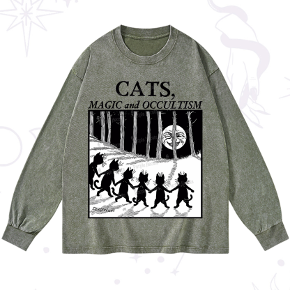 Purplehecate Cats Magic And Occultism Washed Long Sleeve Shirt
