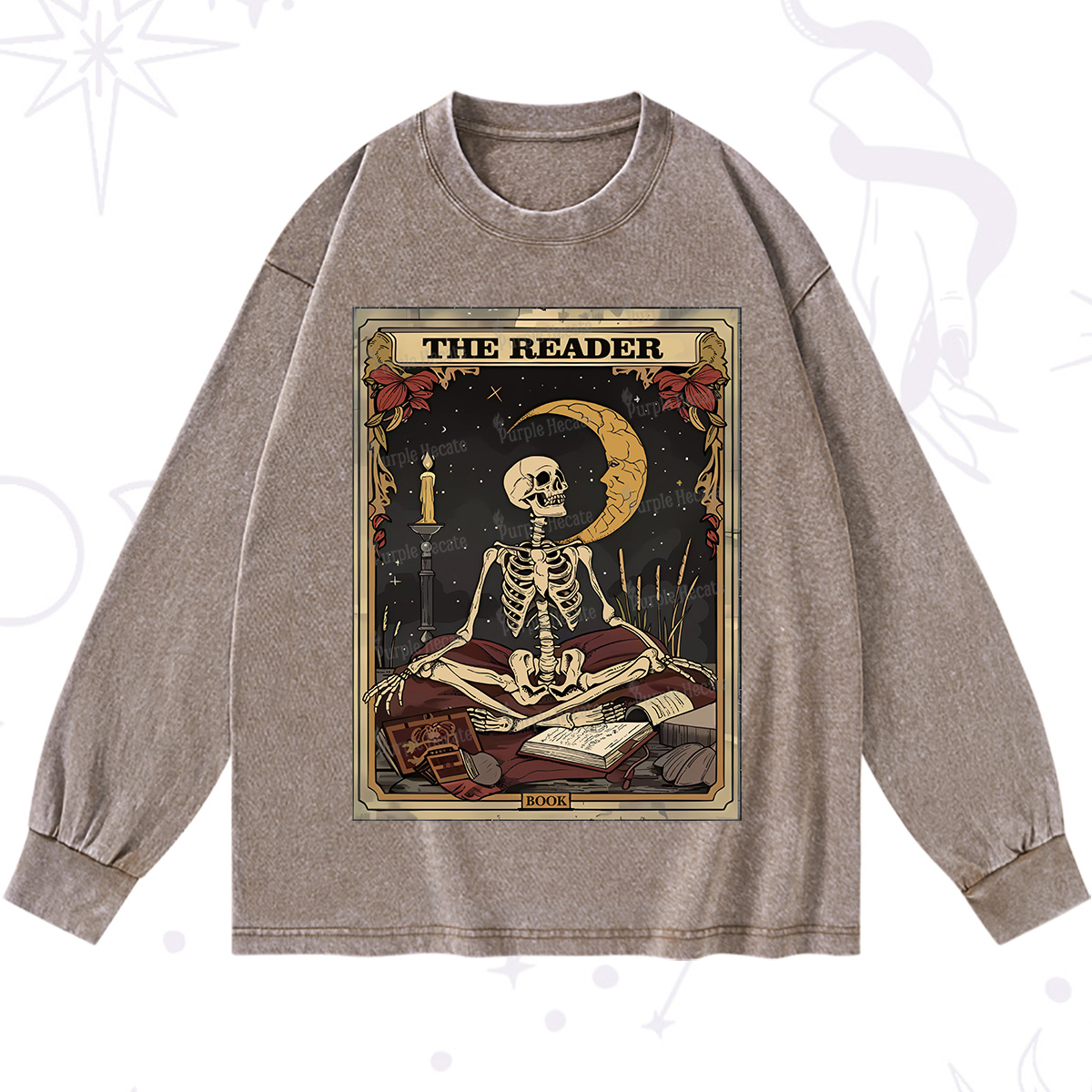 Purplehecate The Reader Tarot Card Washed Long Sleeve Shirt