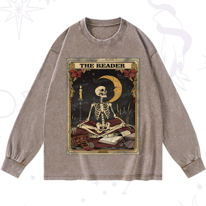 Purplehecate The Reader Tarot Card Washed Long Sleeve Shirt