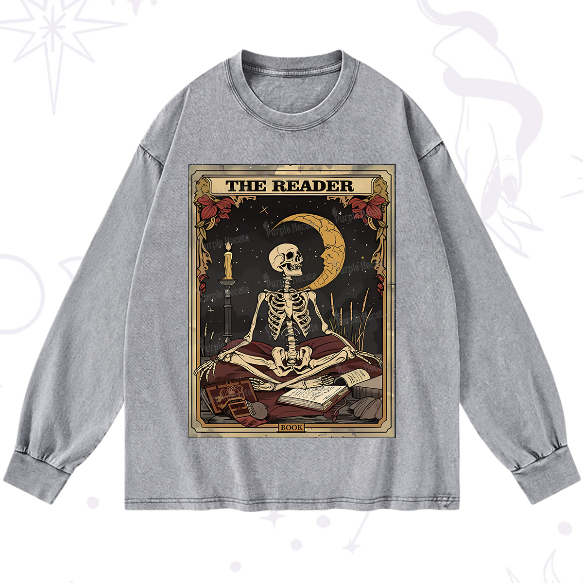 Purplehecate The Reader Tarot Card Washed Long Sleeve Shirt