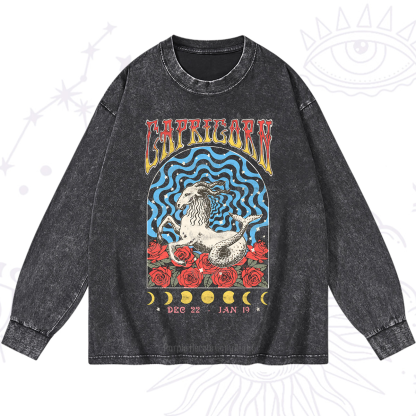 Purplehecate Capricorn Crew Zodiac Washed Long Sleeve Shirt