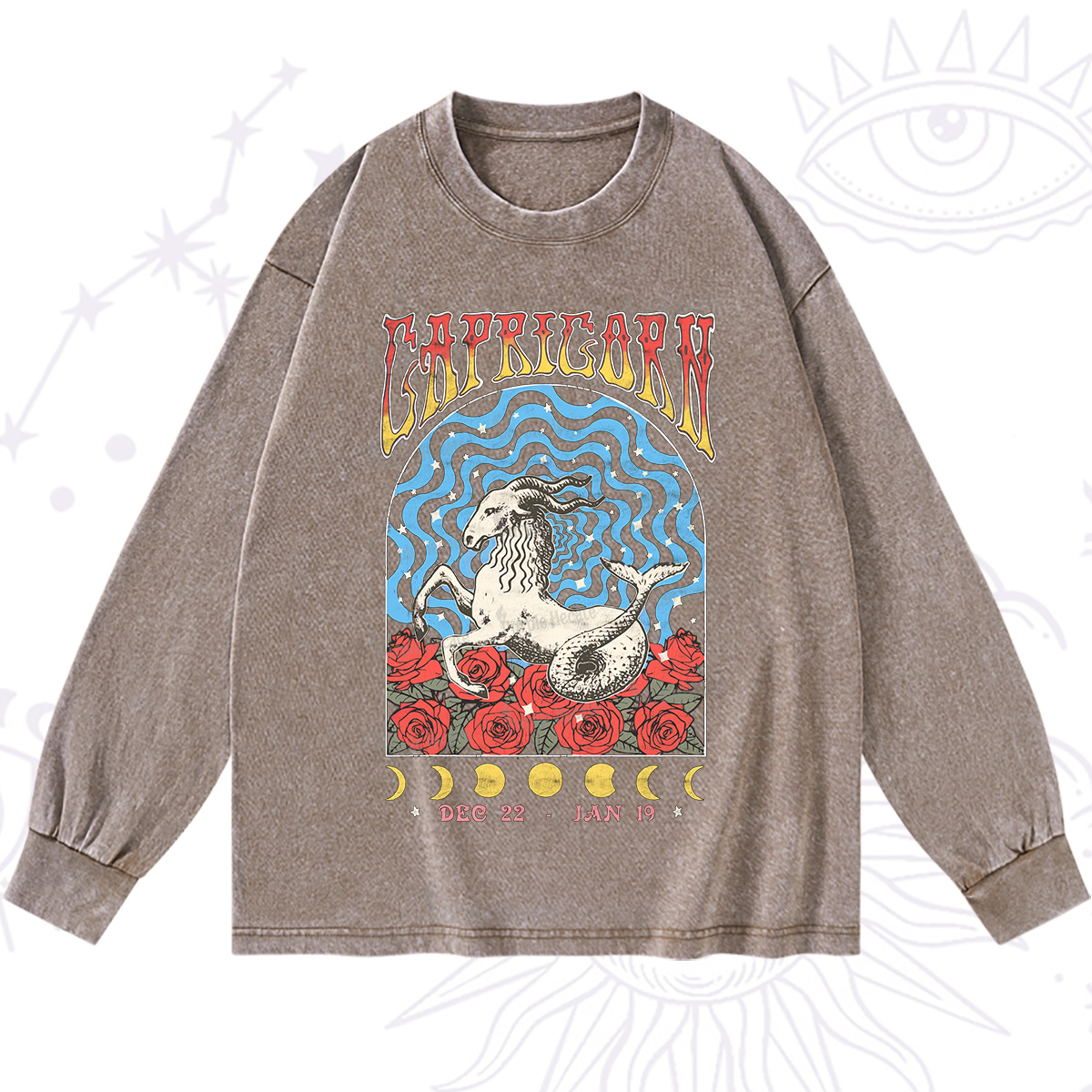Purplehecate Capricorn Crew Zodiac Washed Long Sleeve Shirt