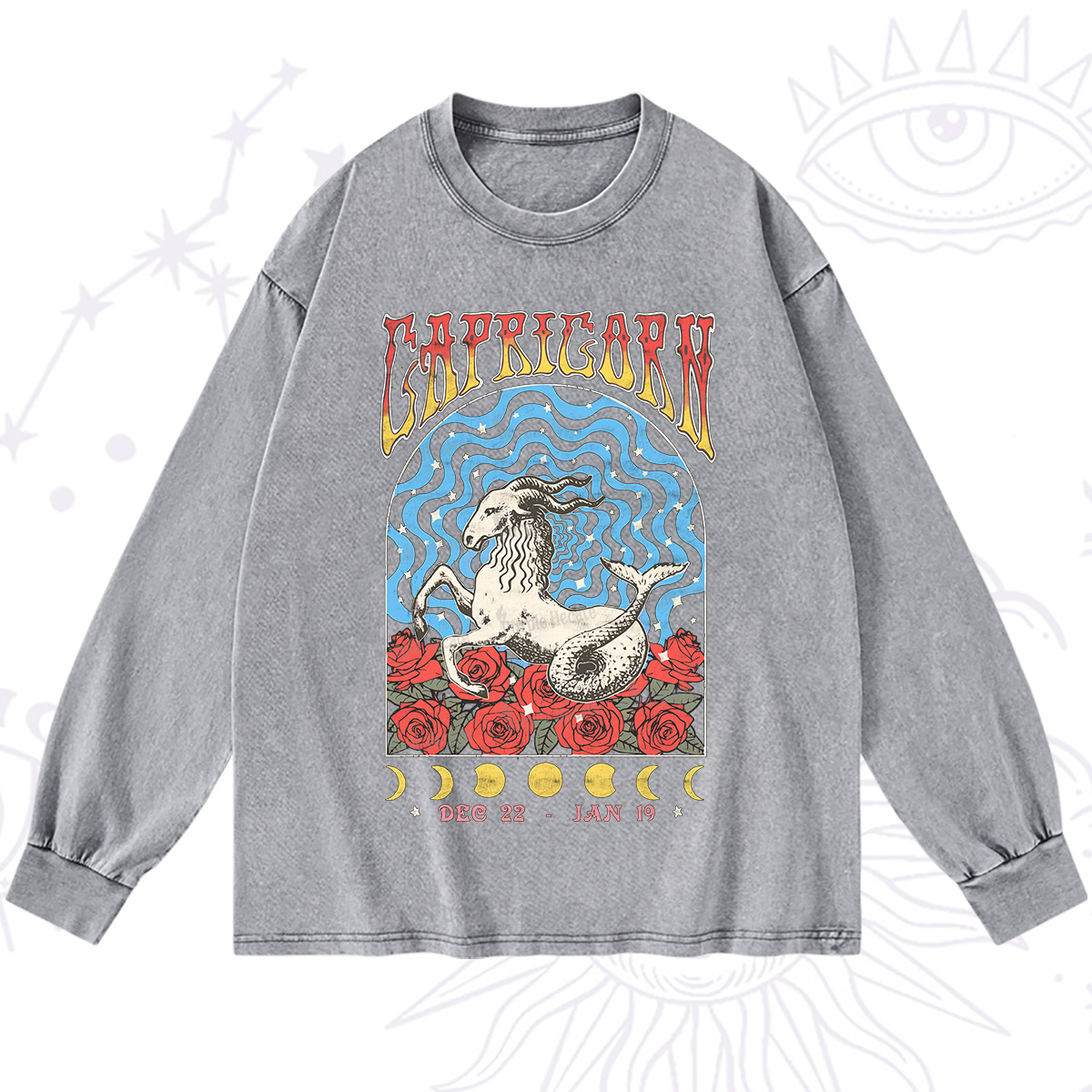 Purplehecate Capricorn Crew Zodiac Washed Long Sleeve Shirt