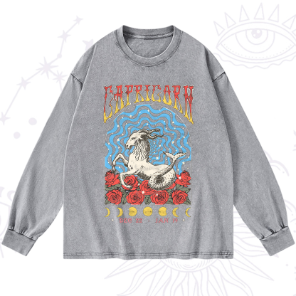 Purplehecate Capricorn Crew Zodiac Washed Long Sleeve Shirt