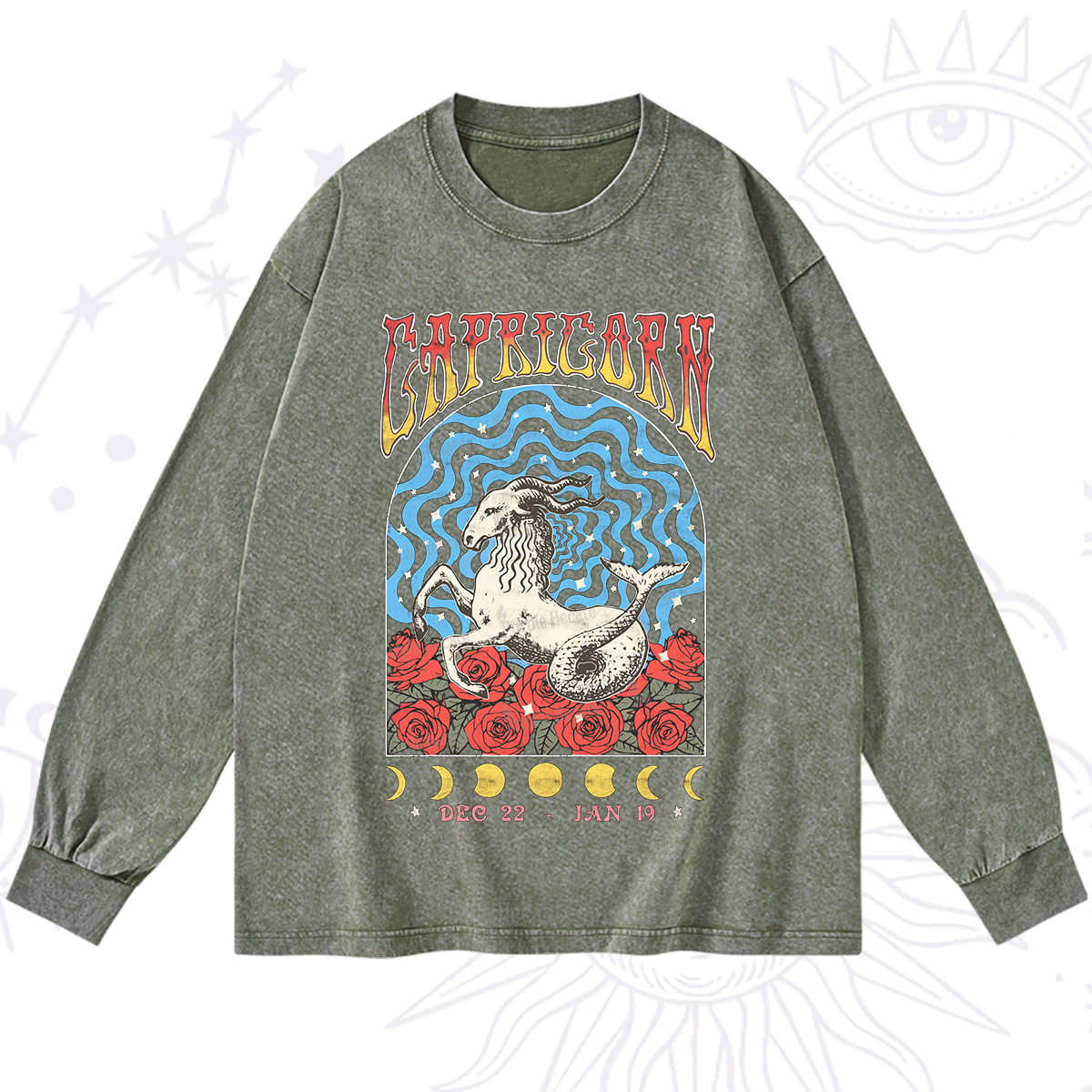 Purplehecate Capricorn Crew Zodiac Washed Long Sleeve Shirt